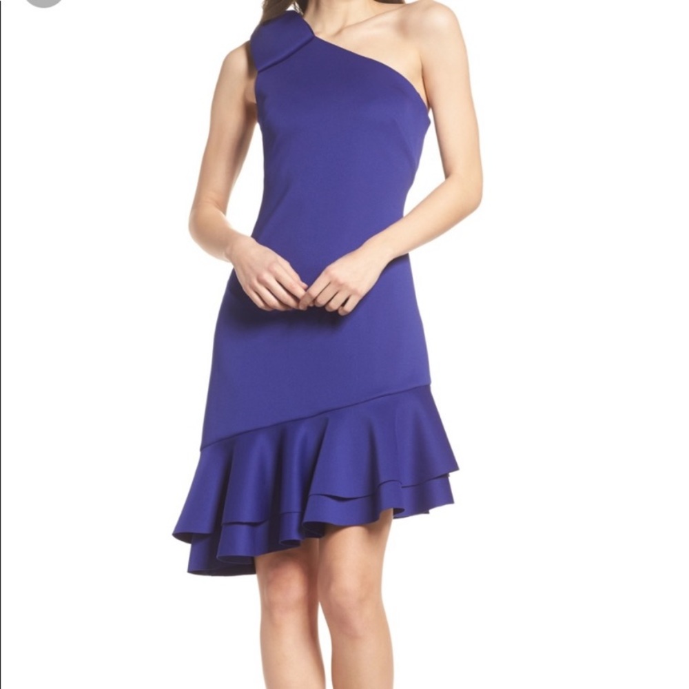 Eliza J One Shoulder Dress Asymmetric Dress w Bow